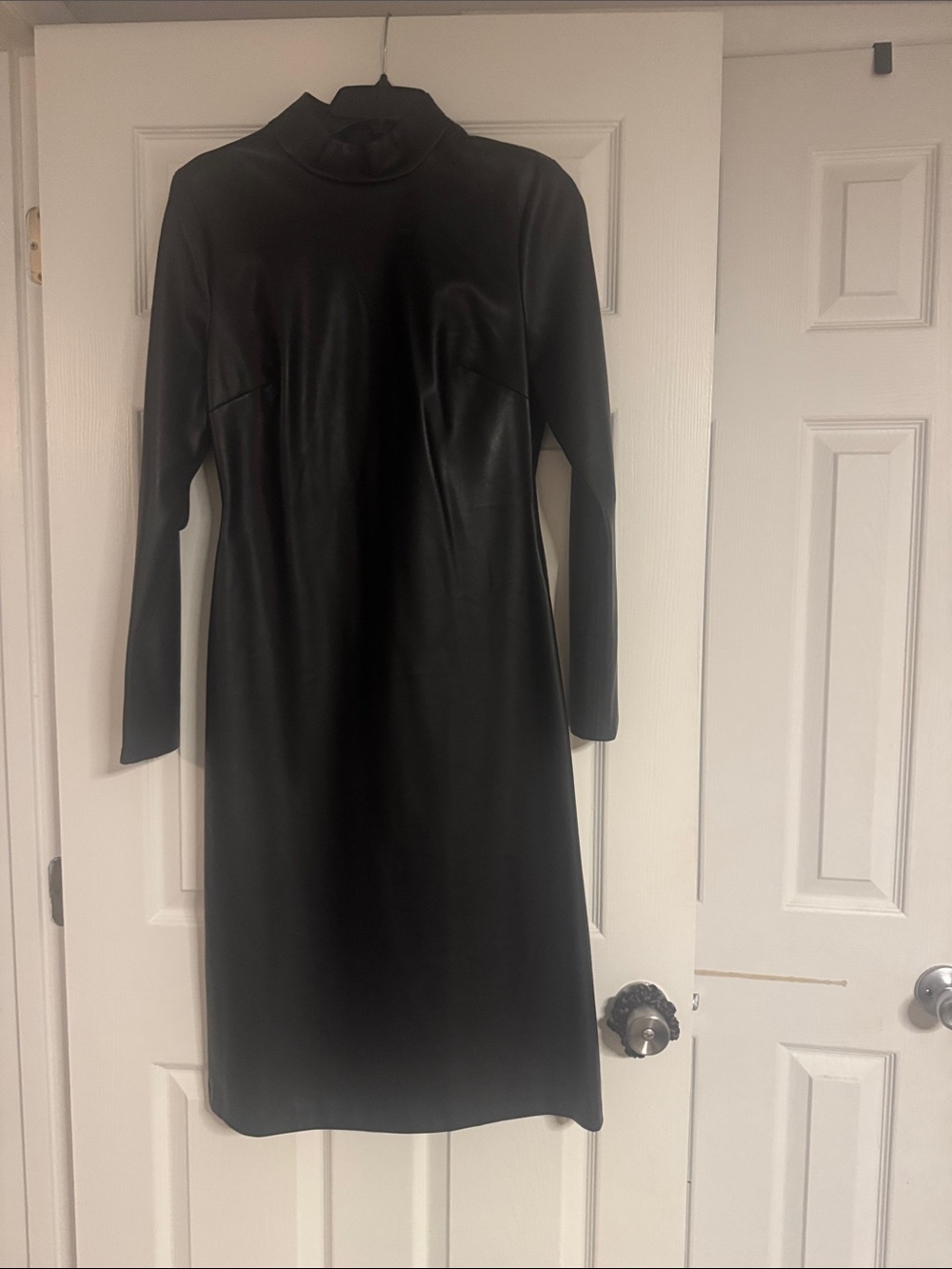 Bardot Black Faux-Leather Long Sleeve Midi Dress